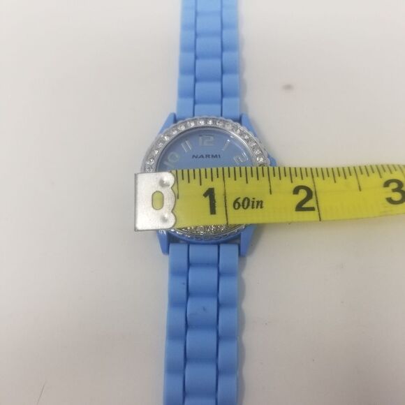 Narmi Blue Rubber Strap & Face Gemmed Bezel Easy To Read Numbers Women's Watch - Picture 11 of 12